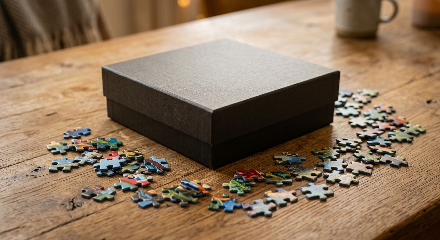 Colorful jigsaw puzzle pieces scattered on a table